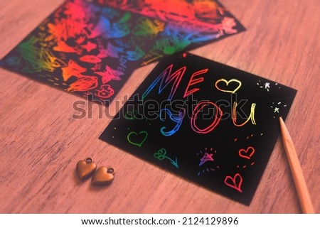 Me and you, note, Love card and message teenager style, Art scratch paper for message. Youth culture

