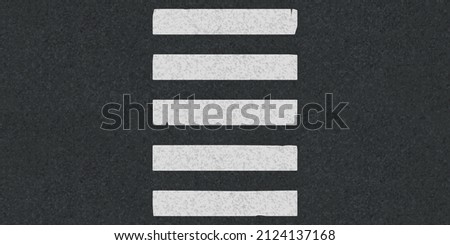 Top view of crosswalk on car road. City street with pedestrian crossing for safety walk. Vector background of black asphalt surface with white zebra lines road marking Royalty-Free Stock Photo #2124137168