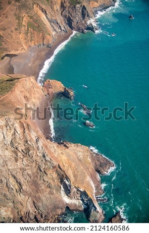 Coastline of California in San Francisco area, aerial view from helicopter on a clear sunny day Royalty-Free Stock Photo #2124160586