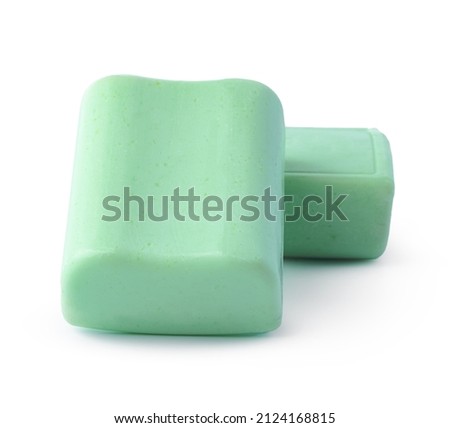 Green soap bars isolated on white background, close up