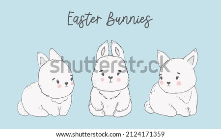 Easter set with cute bunnies. Perfect for scrapbooking, sticker kit, tags, greeting cards, party invitations. Hand drawn vector illustration.