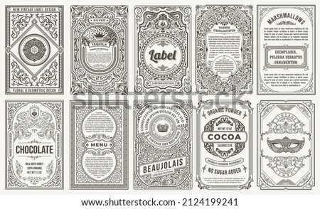 Vintage vector set retro cards. Template greeting card border or invitation Royalty-Free Stock Photo #2124199241