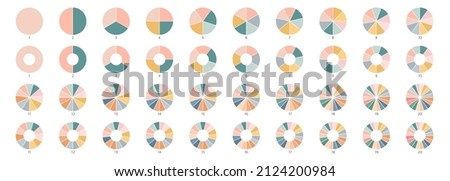 Segment slice set. Pie chart color icons. Circle section graph. 1,20,19,18,16,9 segment infographic. Wheel round diagram part. Three phase, six circular cycle. Geometric element. Vector illustration.