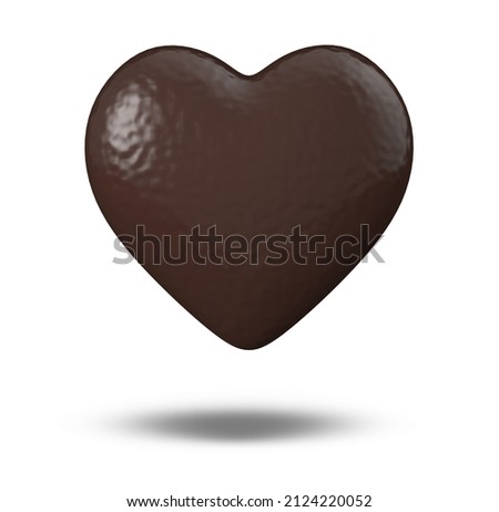 Heart chocolate coffee brown color shape isolated on white background. Close up object with clipping path. Food and valentines day concept.