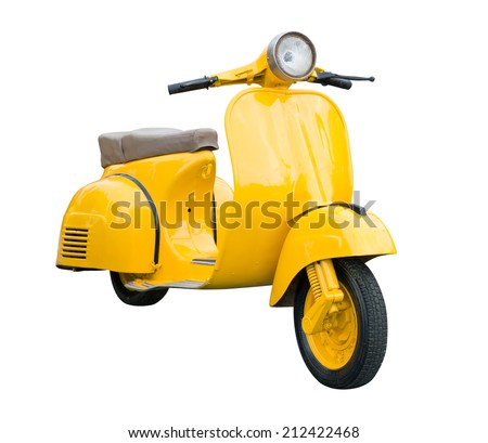 Yellow Retro Motorcycle isolated on white background with clipping path Royalty-Free Stock Photo #212422468