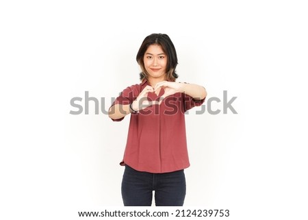 Showing Love Sign Of Beautiful Asian Woman Isolated On White Background