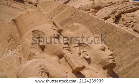 Aswan, Egypt: Great Abu Simbel temple of Pharaoh Ramses II in southern Egypt in Nubia next to Lake Nasser Royalty-Free Stock Photo #2124239939