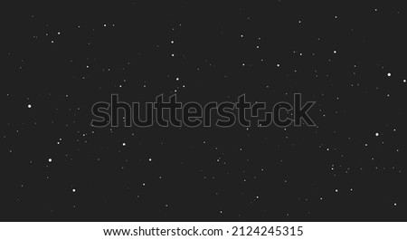 Space, starry sky. Dark black outer space texture, abstract pattern with white random dots. Flat vector illustration isolated on black background.