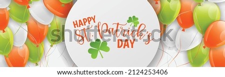 St. Patricks Day banner background with green, orange and white balloons. Irish national holiday. Vector illustration.