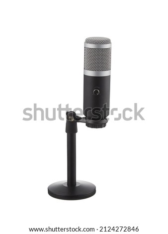 Microphone isolated on white background. Microphone with a desk stand.