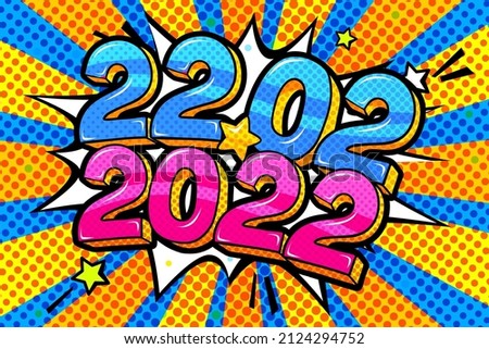 22 February 2020 banner. Numbers in pop art style. Vector illustration Royalty-Free Stock Photo #2124294752