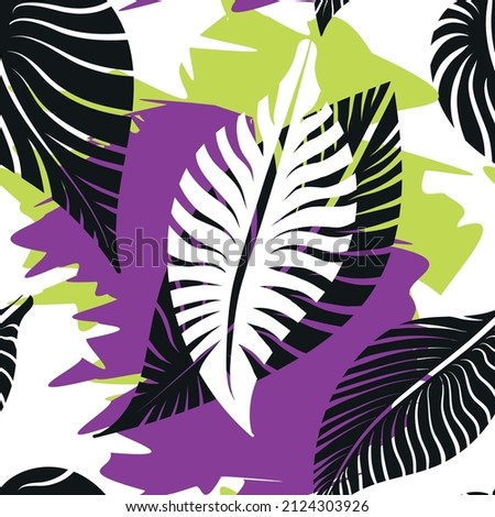Tropical palm leaves, vector illustration, seamless pattern for spring and summer design.