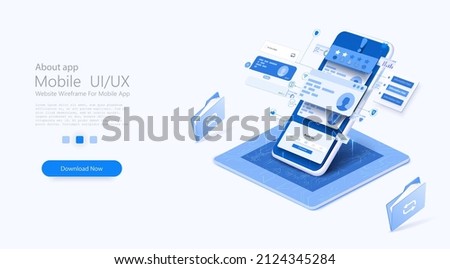 User data, marketing research tool. Activity rating system. Set rating star. Verification of user data.  Feedback form of the client. Data transmission and protection. Isometric vector illustration Royalty-Free Stock Photo #2124345284