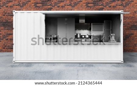 Container cafe burger pizza coffee restaurant. Design background mockup. 
