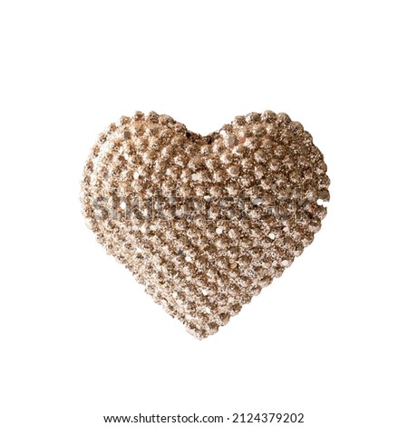 Silver heart, design and decor element isolated on white background. Glossy heart shaped decoration