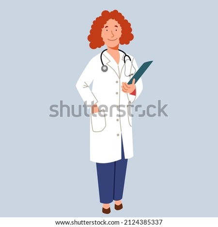 The character of a full-length European female doctor.