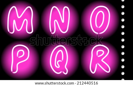 neon glowing alphabet on a black background.  illustration