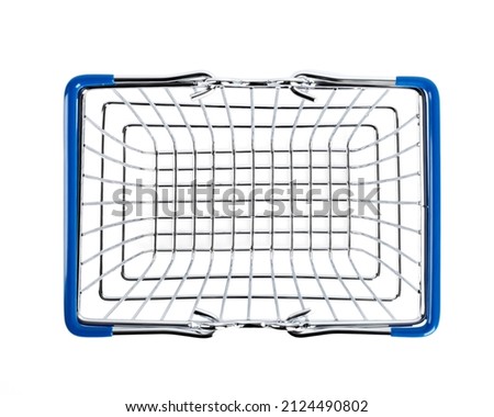 Empty shopping basket isolated on white background top view. Retail store equipment.  Royalty-Free Stock Photo #2124490802