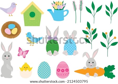Easter Bunny Chicks eggs vector illustration