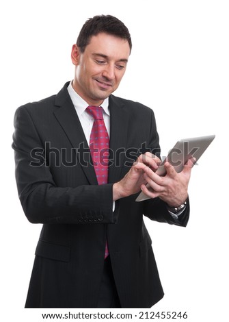 Young Businessman Using Digital Tablet Isolated On White Background