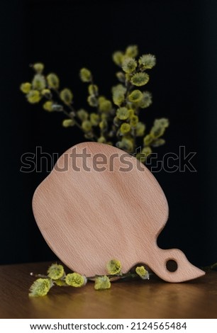 Composition of wood apple board with gray yellow Willow