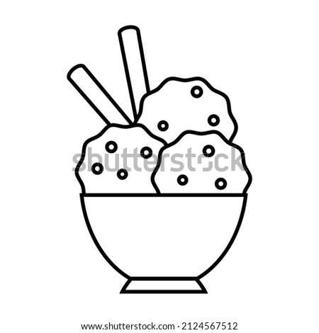 Outline icon ice cream three scoops in a bowl, in linear style