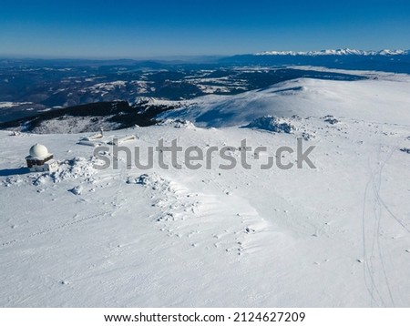 Aerial Winter view of Vitosha Mountain near Cherni Vrah peak, Sofia City Region, Bulgaria