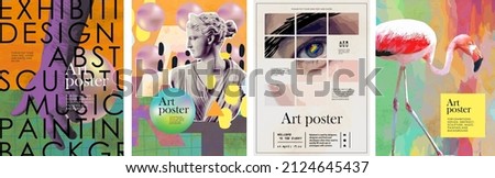 Art posters for an exhibition of painting, culture, sculpture, music and design. Vector abstract modern illustrations for creative festivals and events Royalty-Free Stock Photo #2124645437