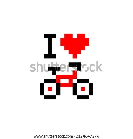 I love bicycle pixel. 8 bit. bike. vector icon. heart.