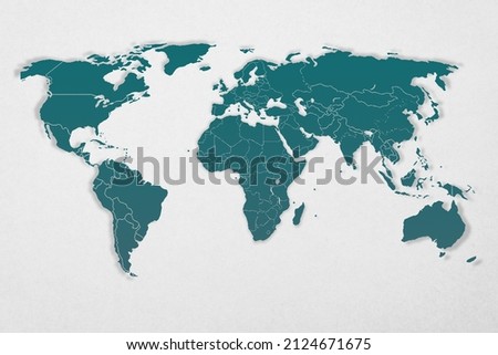 World map on paper background with for isolated on white background. Design blue map texture template for marine theme border, Website pattern, annual report, Infographics and travel area.