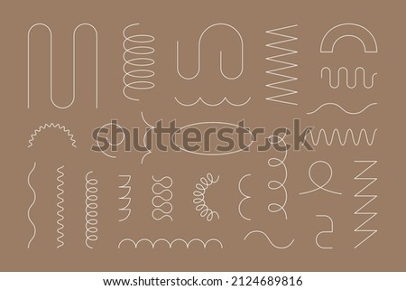 Minimalist Geometric Thin Lines Set. Vector Collection Abstract Shapes Different Forms Spiral, Zigzag, Spring Coil, Wave, Triangle for web design, social media post and stories Royalty-Free Stock Photo #2124689816