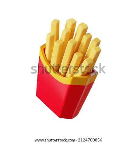 French potato pack box. Cartoon fast-food fry potato. 3d render icon