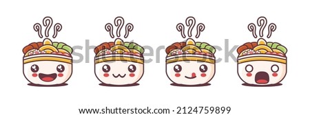 vector ramen cartoon illustration, Japanese traditional noodles, with different facial expressions. suitable for icons, logos, prints, stickers, etc.