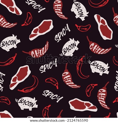 Delicious Spicy Chili Bacon Vector Graphic Art Seamless Pattern can be use for background and apparel design