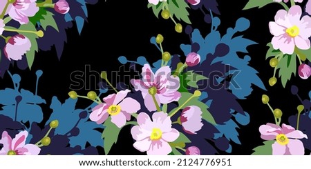 Floral summer seamless pattern, bouquets of pink flowers on a dark background for wallpaper design, textile