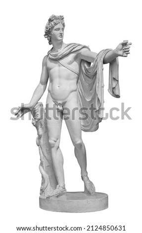 God Apollo sculpture. Ancient Greek god of Sun and Poetry Plaster copy of a marble statue isolated on white with clipping path Royalty-Free Stock Photo #2124850631