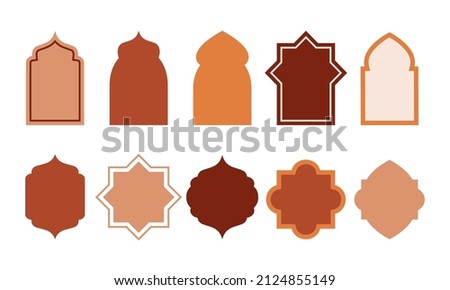 Set of Islamic shape window frame in retro boho color. Flat style vector design