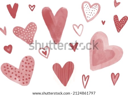 Cute romantic handpainted watercolor set of bridal wedding Valentine’s day hearts and love. Ideal for invitations, graphic design, print, stickers, cards, collage, scrap booking and more. Royalty-Free Stock Photo #2124861797