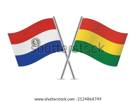 Paraguay and Bolivia crossed flags. Paraguayan and Bolivian flags, isolated on white background. Vector icon set. Vector illustration. Royalty-Free Stock Photo #2124864749