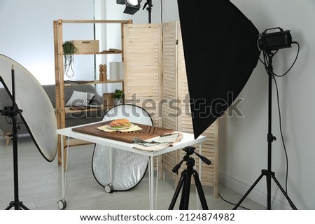 Tasty sandwich on table in photo studio. Food photography
