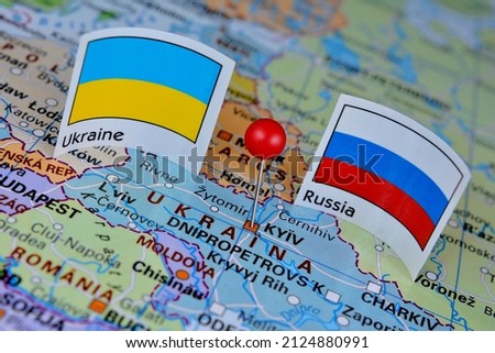 Pin marked Kiev (Kyiv) on map, Ukraine Royalty-Free Stock Photo #2124880991