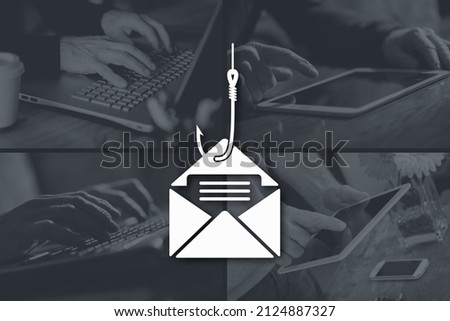 Phishing concept illustrated by pictures on background