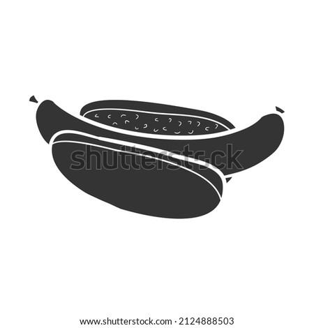 Hot Dog Icon Silhouette Illustration. Barbecue Food Fastfood Vector Graphic Pictogram Symbol Clip Art. Doodle Sketch Black Sign.