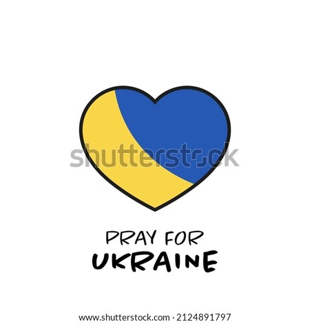 Pray for Ukraine sign. Heart icon with colors of Ukrainian flag. Crisis in Ukraine concept. Vector isolated on white Royalty-Free Stock Photo #2124891797