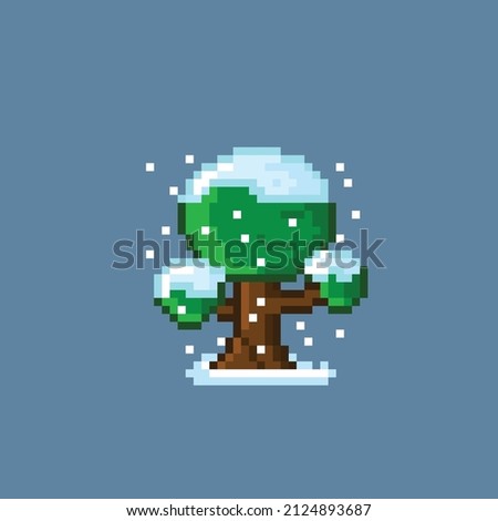 snowed tree in pixel art style