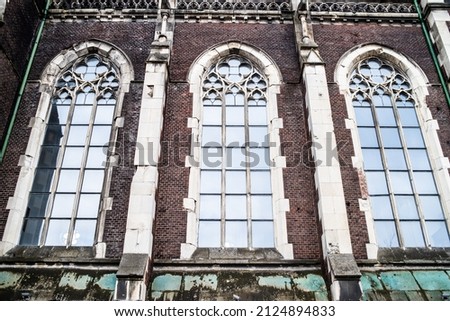 Gothic windows of cathedrals and castles with roses elements. Line and pattern, decoration and structural.