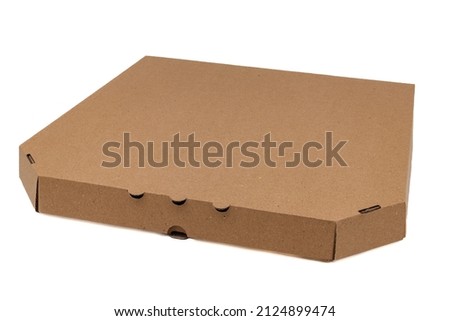 Large, paper, brown pizza box on a white background