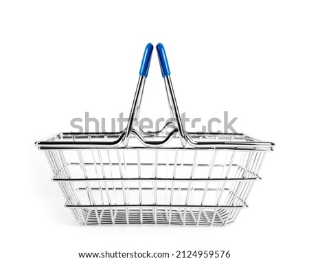 Empty shopping basket isolated on white background. Retail store equipment.