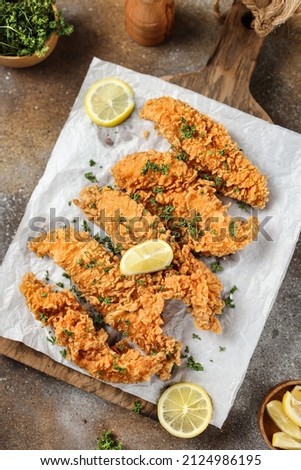 Fish Strip crunchy in flat lay photography