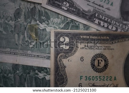 2 two US dollar banknotes reverse Royalty-Free Stock Photo #2125021100